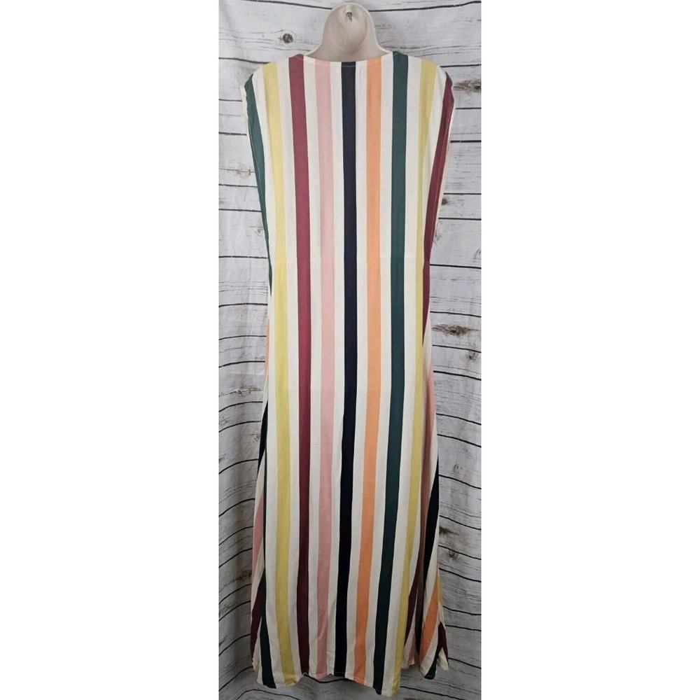 Tularosa Multi Rainbow Striped Dress M Midi Cap Sleeve Long V-neck Rayon - Picture 5 of 7